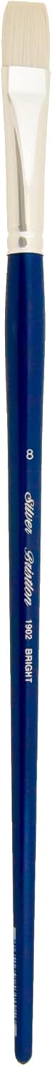 Silver Brush Limited 1902-8 Bristlon Brocha brillante para pinturas al óleo, acrílicas y cuerpo pesado, tamaño 8, mango largo