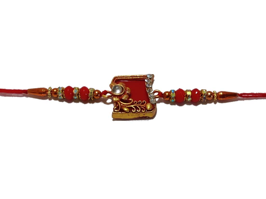 Cesto de regalo Blissful Rakhi con piedra de rubí y Roli, Chaval, tarjeta, chocolates