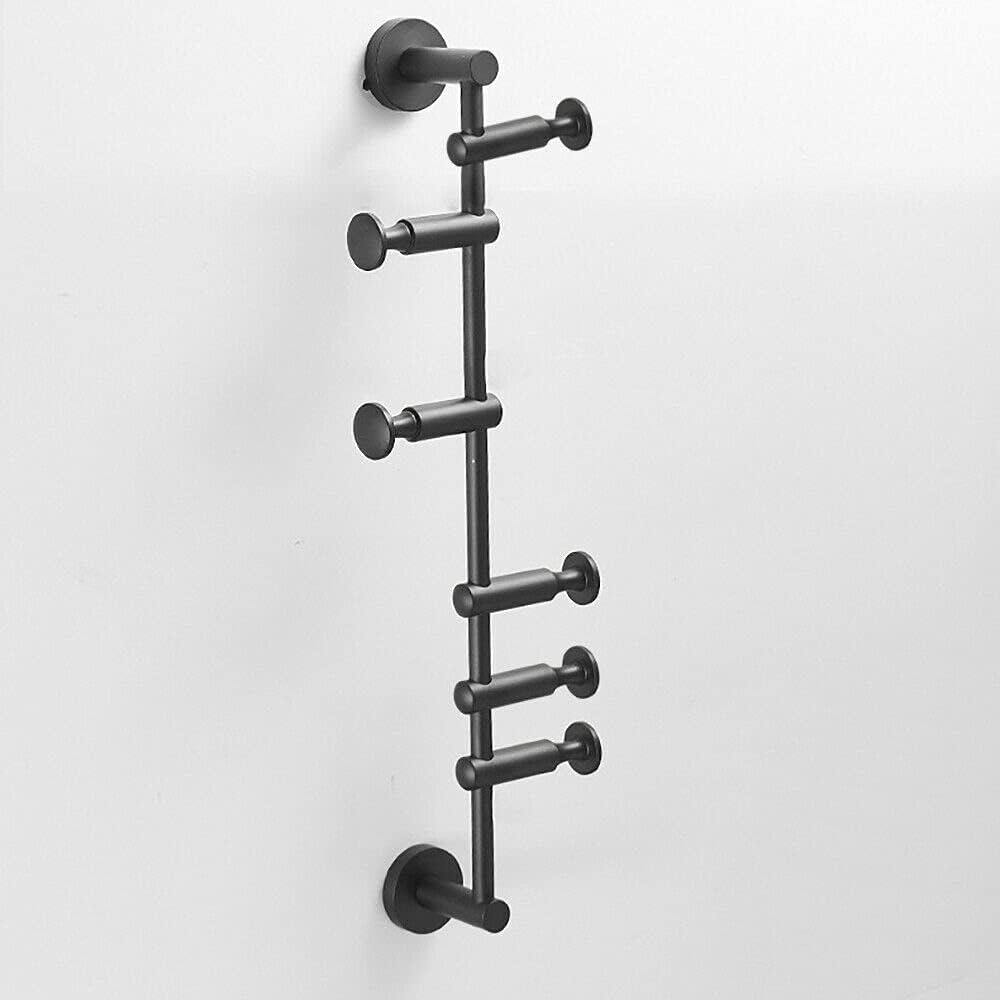 Toallero para baño para sala de estar, perchero giratorio, bata, sombrero, ropa, colgador de pared, toalleros para baño, con 6 ganchos (negro)