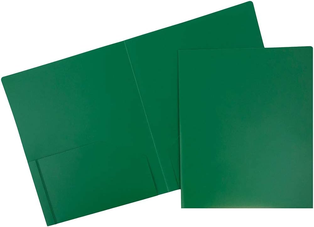 JAM PAPER – Carpetas escolares de plástico resistente con 2 bolsillos, color verde, paquete de 6