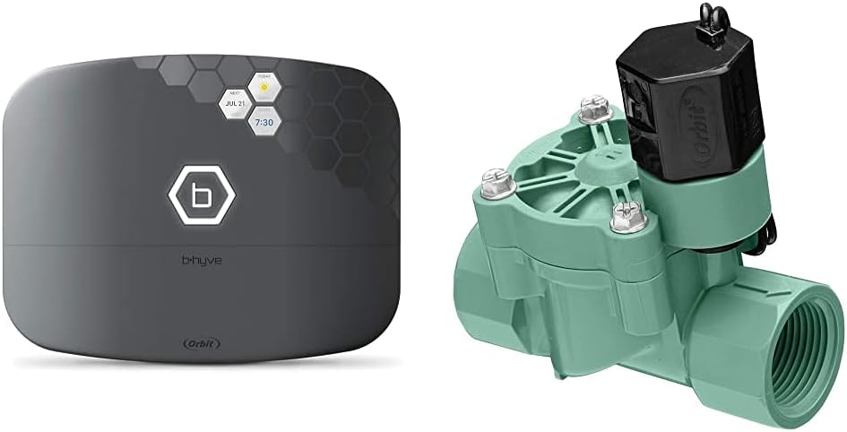Orbit 57985 B-hyve XR Smart Controlador de aspersor de 8 zonas para interiores y exteriores, compatible con Alexa, gris carbón y válvula de aspersor