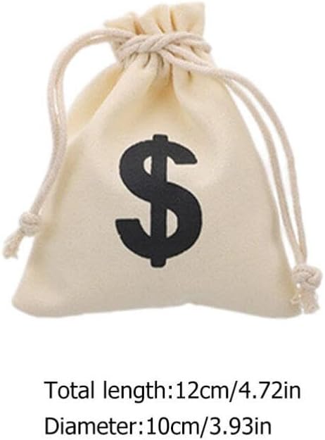 10 bolsas de dinero de lona para fiestas, bolsa de dinero con cordón, bolsa de dinero para disfraces con símbolo de signo, accesorios de fiesta