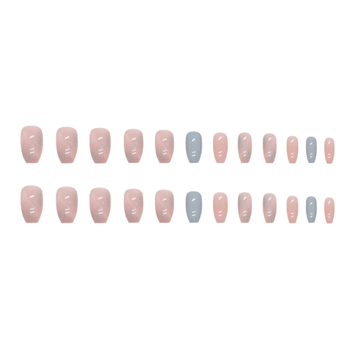 Uñas postizas medianas a presión de ataúd, uñas postizas azules con diseño degradado rosa, uñas postizas acrílicas de cobertura completa, uñas