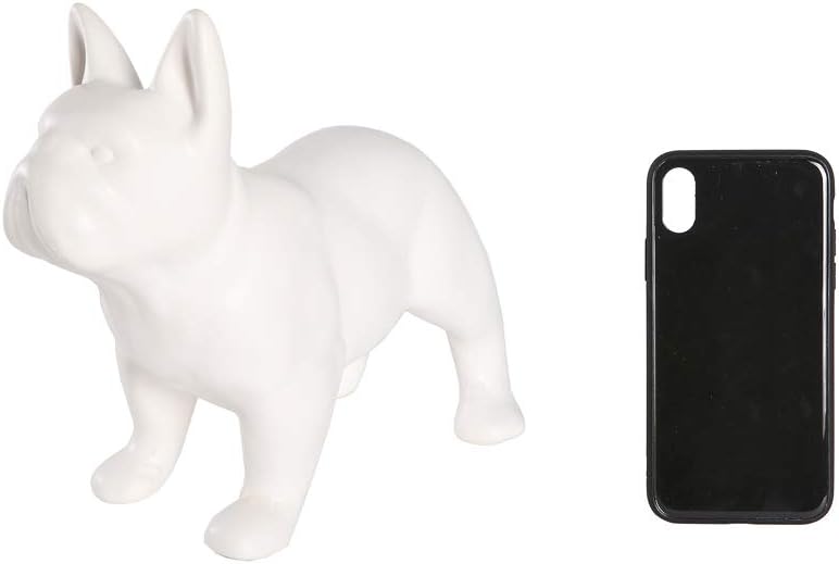 Estatua de bulldog francés, estatua de perro de cerámica de pie blanco mate, escultura decorativa para jardín o decoración del hogar, estatua de