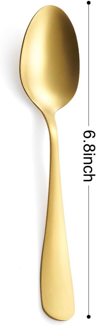 Juego de 6 cucharas de postre de oro mate, 6.8 pulgadas, acero inoxidable con acabado satinado, cucharadita dorada para café expreso, apto para