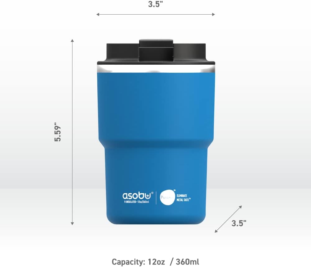 asobu Taza de viaje de acero inoxidable con revestimiento de cerámica, aislada con tapa a prueba de fugas y derrames, se adapta a portavasos