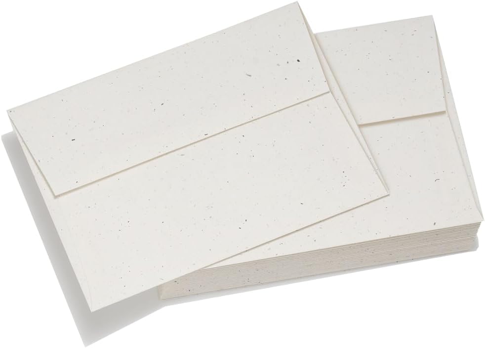 Green Field – Sobres de correo blancos de cáñamo, hechos a mano, sin árboles, para invitaciones de boda, cartas, tarjetas, fotos, paquete de 25 (4 x