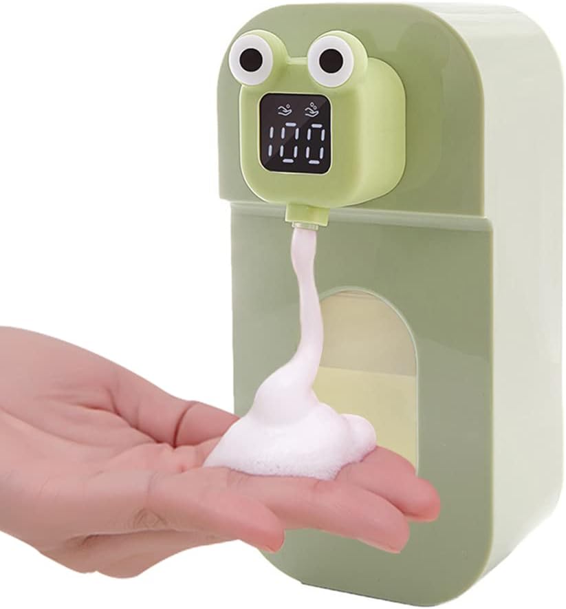 Dispensador automático de jabón para niños, dispensador de jabón espumoso sin contacto de rana verde, impermeable, recargable por USB, dispensador