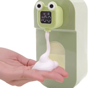 Dispensador automático de jabón para niños, dispensador de jabón espumoso sin contacto de rana verde, impermeable, recargable por USB, dispensador Dispensador automático de jabón para niños, dispensador de jabón espumoso sin contacto de rana verde, impermeable, recargable por USB, dispensador