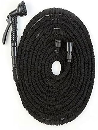 Manguera de jardín retráctil de alta presión para lavado de coche, riego de 25 pies a 200 pies (negro) (color manguera negra, longitud 150 pies)