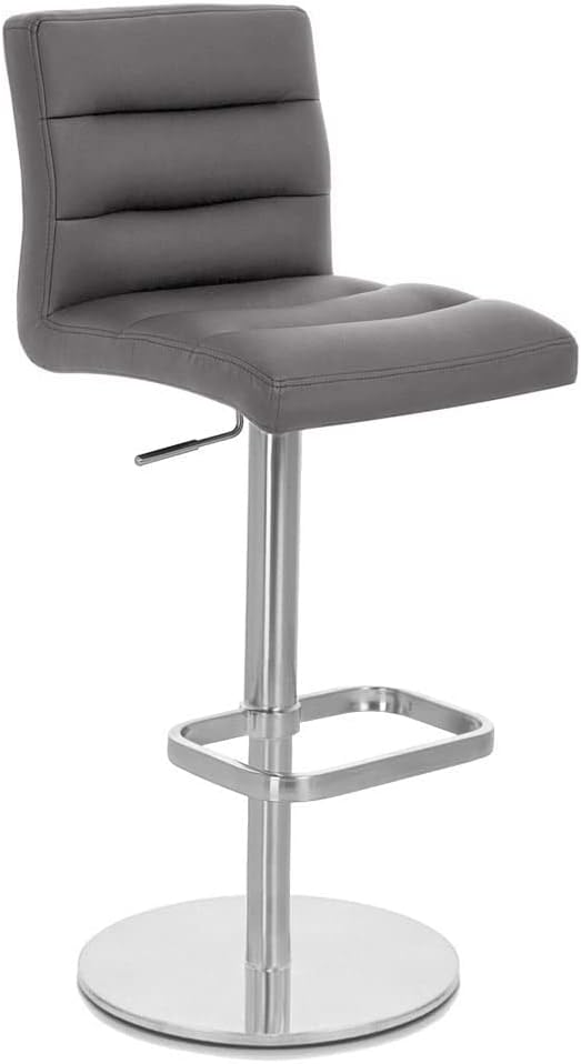 Zuri Furniture Taburete de bar exuberante de pizarra de altura ajustable moderna con base plana redonda cepillada