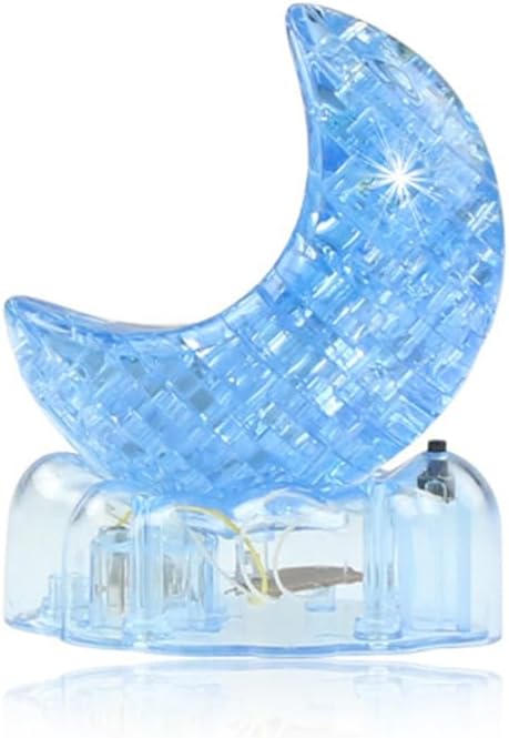 BTYYIHEX Rompecabezas de luna de cristal 3D, rompecabezas de cristal para rompecabezas a partir de 16 años, con luces, 48 piezas (azul)