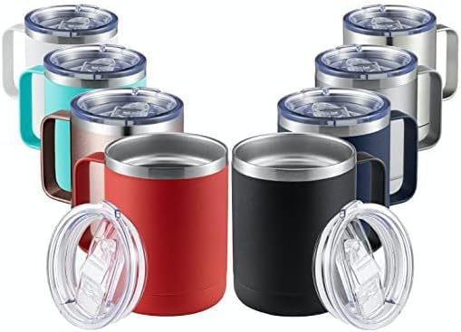 Gteller Taza de café de 12 onzas con asa, vaso de acero inoxidable de doble pared aislado Lowball que mantiene el calor y el frío (azul marino)