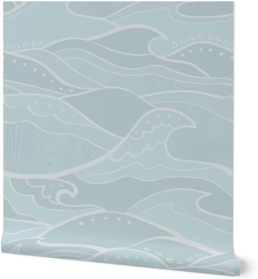 Spoonflower Papel tapiz autoadhesivo de 3 x 2 pies, diseño de ondas, mar, verde claro, azul, océano, náutico, surf, playa, casa, papel tapiz