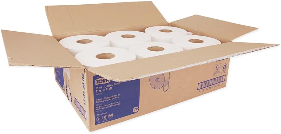 Advanced Jumbo – Papel higiénico para baño, seguro séptico, 1 capa, blanco, 3.48 pulgadas x 1200 pies, 12 rollos por caja