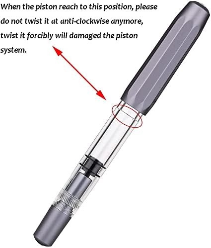 Pluma estilográfica de pistón T1, punta fina, caja de pluma de escritura de gran capacidad de tinta de acrílico transparente de aluminio gris