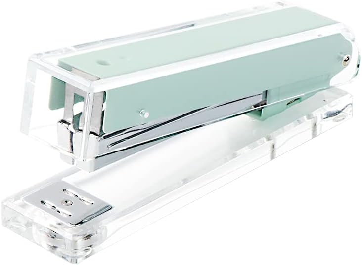 Grapadora de acrílico transparente verde para escritorio de oficina, grapadoras manuales, grapadora resistente, accesorios de escritorio acrílicos