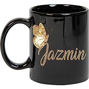 Coffee Mug Personalized Jazmin Name Customized Mug with Name Gold Butterfly Text Mug Gift for Women, Her, Girl 11oz Black Mug 330303 496639 Coffee Mug Personalized Jazmin Name Customized Mug with Name Gold Butterfly Text Mug Gift for Women, Her, Girl 11oz Black Mug 330303 496639