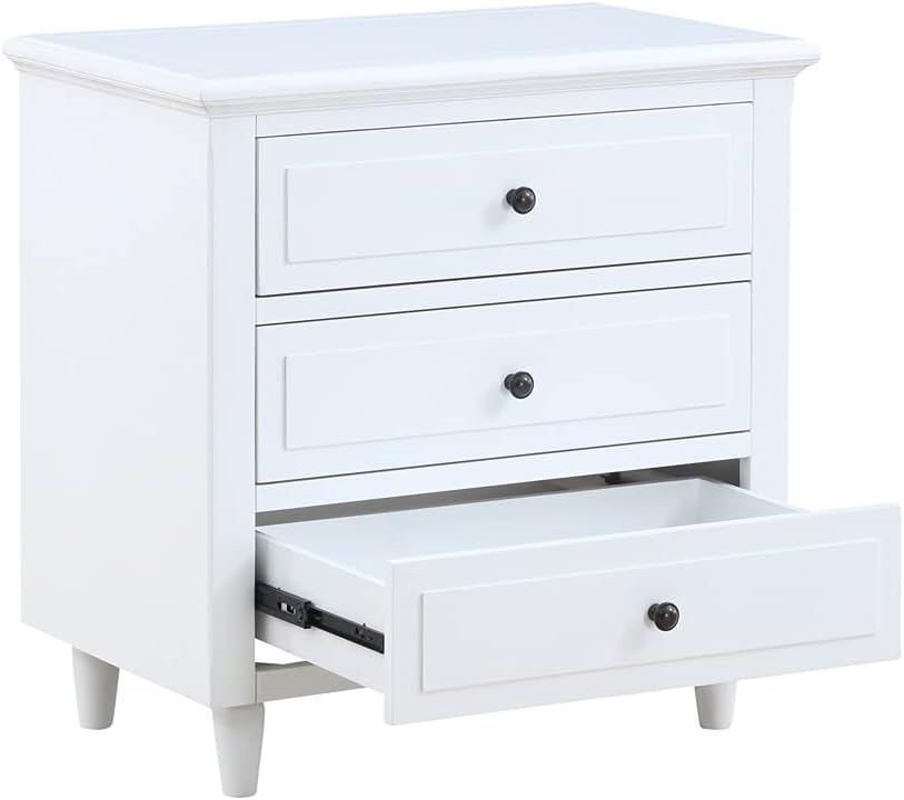 ARCLIS Mesita de noche con 3 cajones, moderna mesa auxiliar de madera, mesita de noche para dormitorio, sala de estar