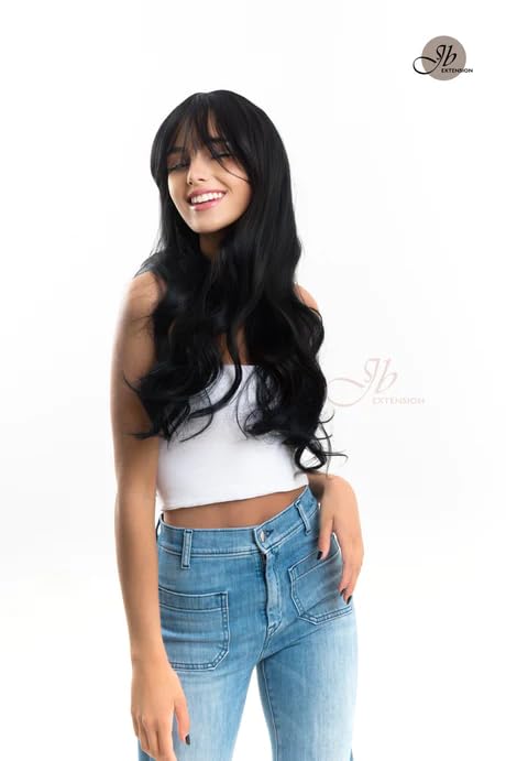 KIKO – Peluca larga y rizada negra con flequillo en capas, pelucas sin pegamento para mujer, pelucas sintéticas naturales para uso diario (pelucas