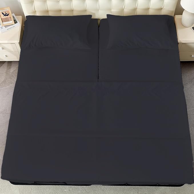 Silentnight 4 Piece 800 Thread Count 100% Egyptian Cotton Top Split King Sheets for Adjustable Bed for Sleep Number Bed 34″ Flex Top Sheet 15″ Deep