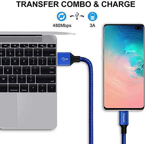 etguuds Cable USB C extralargo de 16 pies, USB-A 2.0 a USB tipo C, cable de carga rápida trenzado de nailon para teléfono y tableta USB-C, azul