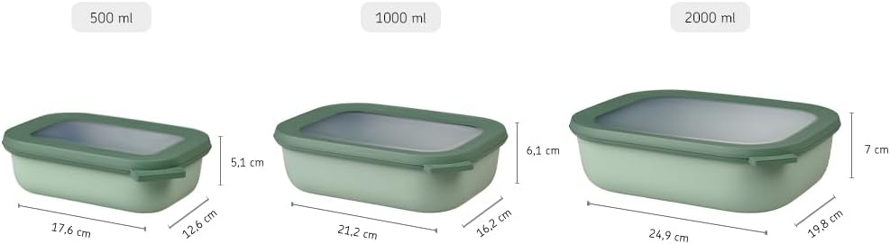 Mepal Multi Bowl Cirqula Rectangular – Recipiente de almacenamiento de alimentos con tapa – Adecuado como caja de almacenamiento hermética para el