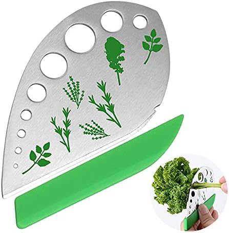 Green – Pelador de hierbas de acero inoxidable con 9 agujeros, para cocina, para hierbas, pelador de hierbas de metal para col rizada, col, tomillo,