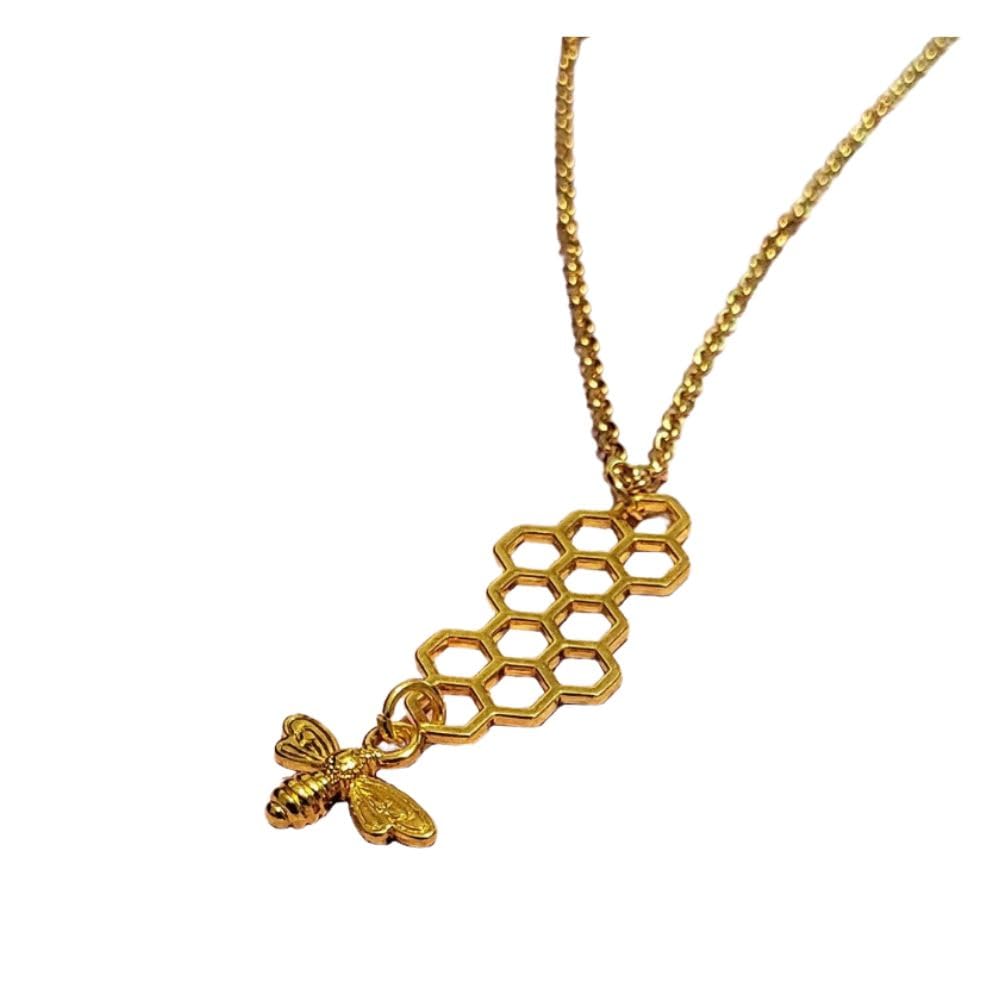 Bee and Honeycomb Necklace in Gold