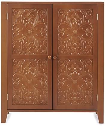 The Lakeside Collection Gabinete de almacenamiento tallado – Muebles de entrada estilo vintage deco – nogal