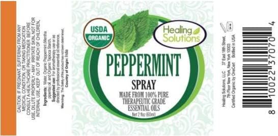 Spray de menta orgánica  Agua infundida con aceite esencial de menta  Certificado Orgánico USDA  Botella de 2 onzas por Healing Solutions