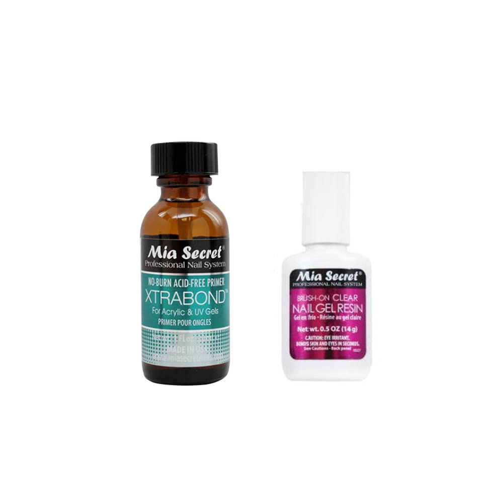 Mia Secret Xtrabond Primer 1.0 fl oz  1 oz (PR110) + Mia Secret Brush-on Clear Nail Gel Resina 14g0.5oz (323)