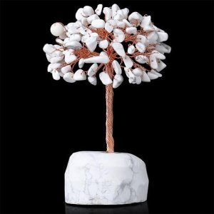YATOJUZI Árbol de cristales de howlita blanca, base de piedras preciosas naturales, alambre de cobre, árbol de la vida para energía positiva, Reiki, YATOJUZI Árbol de cristales de howlita blanca, base de piedras preciosas naturales, alambre de cobre, árbol de la vida para energía positiva, Reiki,