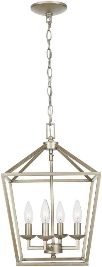 Home Decorators Collection Weyburn – Lámpara de araña de 4 luces con hojas de plata antigua
