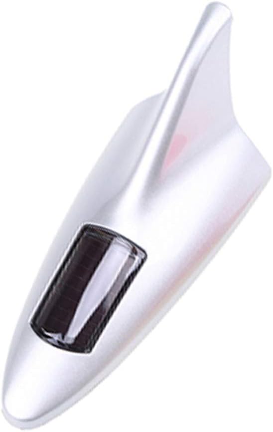 Antena de aleta de tiburón de energía solar LED de advertencia luz trasera para techo de coche, decoración de antena (plata)