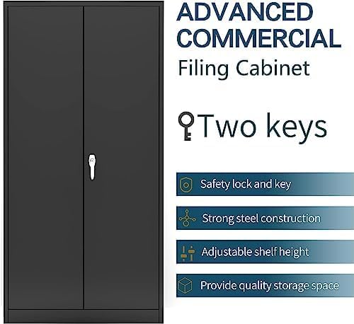 Armario de almacenamiento de metal de 71 pulgadas con 2 puertas y 4 estantes ajustables, gabinete de acero para almacén, garaje, hogar, oficina,