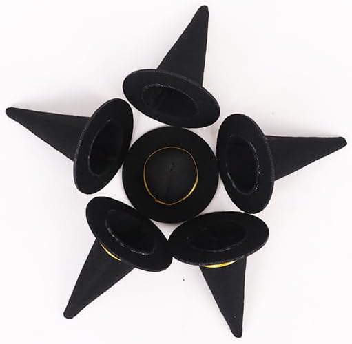 6 sombreros de bruja de fieltro hechos a mano para decoración de botellas de vino para fiestas de Halloween, accesorios para el cabello, manualidades