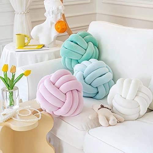 BYITRE Almohadas de nudo suave, cojín redondo para decoración del hogar, almohada de felpa anudada hecha a mano (11 pulgadas, marrón)