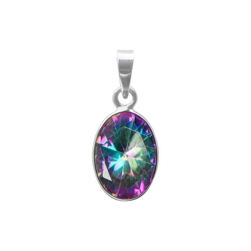 Mystic Topaz Stone 925 Sterling Silver Pendant For Women Girls Gift, Natural Gemstone Pendant Necklace, Handmade jewellery Pendant, Solitaire