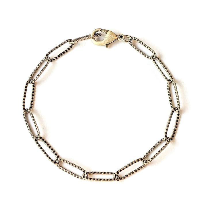 Antique Silver Textured Paperclip Link Charm Bracelet Base – D.I.Y. – BUILD YOUR CHARM BRACELET! (XX- Small – 5.75 inch)