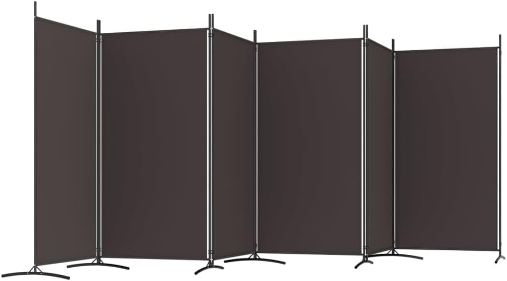 vidaXL Divisor de habitación marrón, pantalla de 6 paneles, 204.7 x 70.9 pulgadas, tela duradera 100% poliéster, reforzado con hierro, plegable,