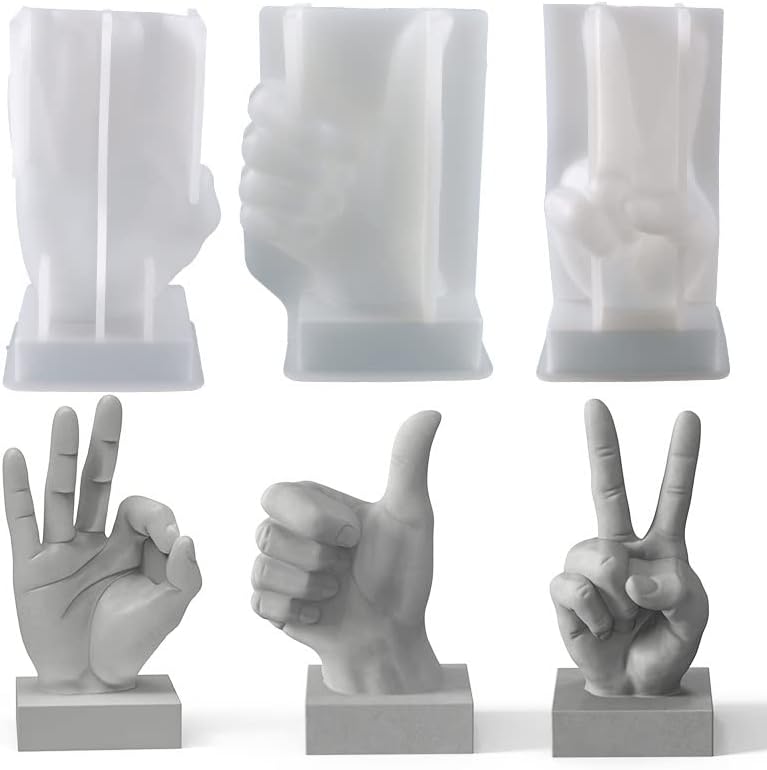 Cjeuxnr 3 moldes de silicona en forma de mano, molde de fundición de resina en forma de dedo medio 3D, moldes para hacer velas, hornear para jabón,