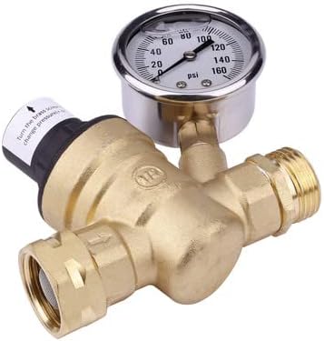Regulador de presión de agua para autocaravana con medidor ajustable de manguera de agua de 34 pulgadas, regulador de presión de agua para caravana