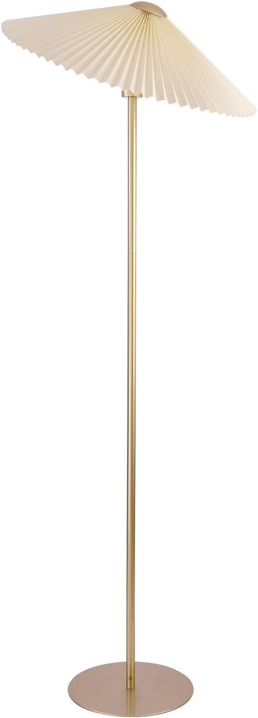 KUNJOULAM Lámpara de pie plisada, lámparas de pie de poste dorado, lámpara alta de diseño simple con pantalla beige, lámpara de pie para sala de