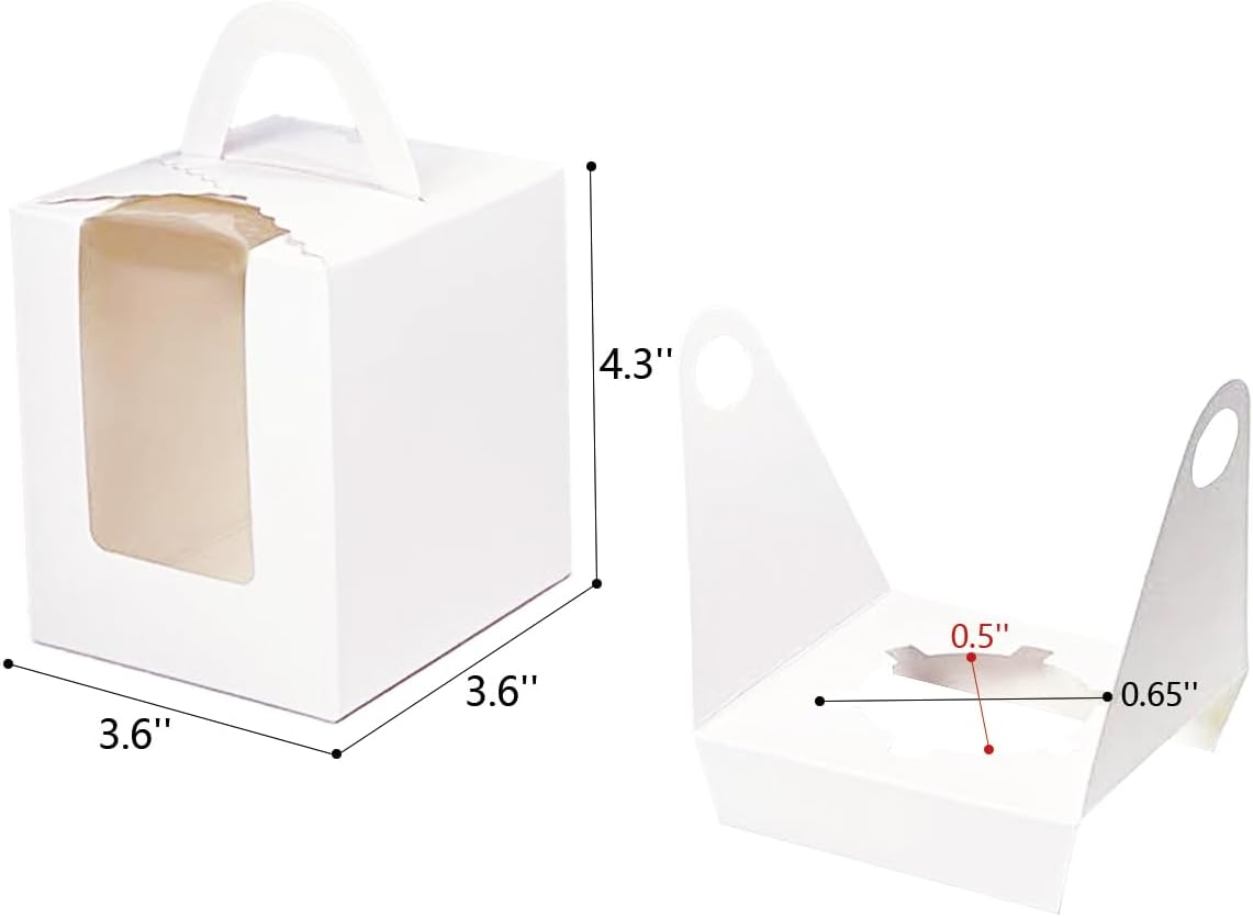Cajas individuales para cupcakes con ventana, 60 unidades, color blanco, caja de cupcakes individuales de 3.6 x 3.6 x 4.3 pulgadas