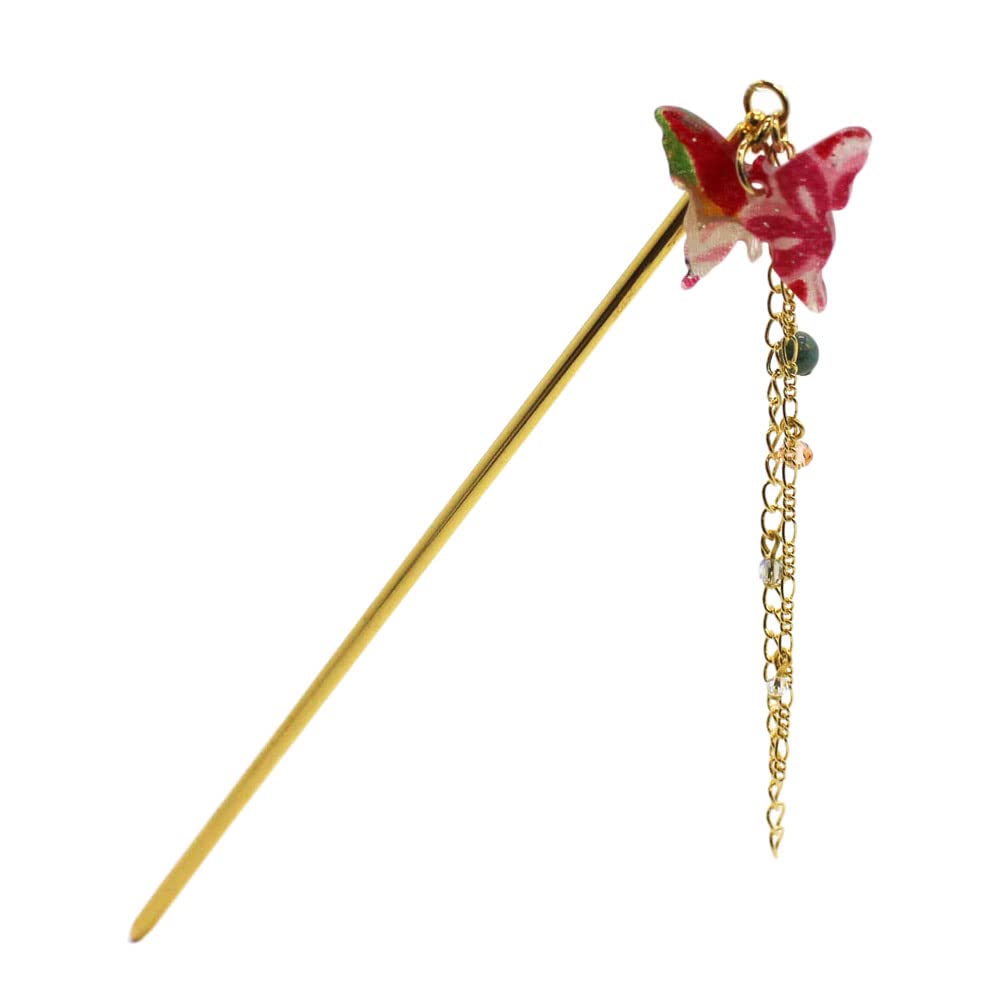 Palo de horquilla Kanzashi con diseño de mariposa tradicional japonesa