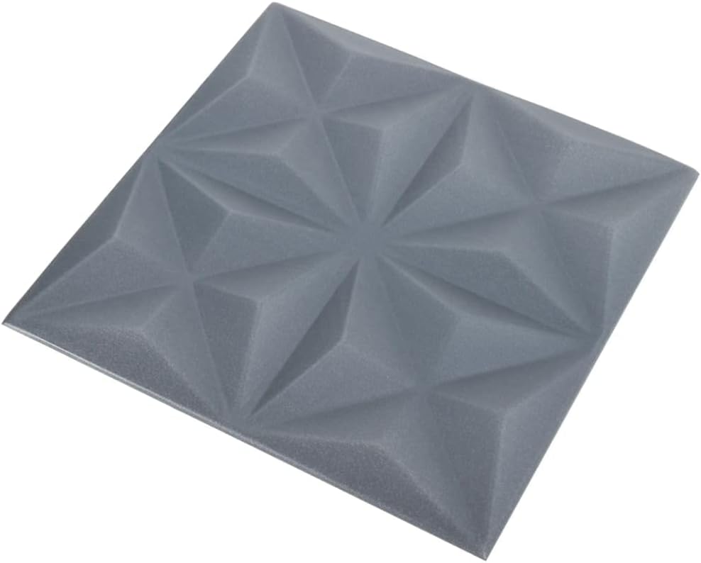 INLIFE 3D Wall Panels 12 pcs 19.7″x19.7″ Origami Gray 32.3 ft