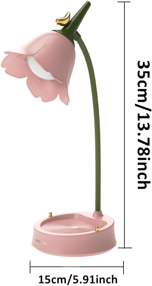 FIALAME Lámpara de mesa con diseño de flores, lámpara de noche de rearchage USB, 3 colores con interruptor táctil regulable e inalámbrico, luz de