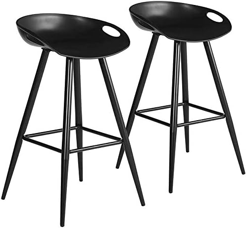 Set of 2 Bar Stools, 32.3-inch Simple Modern Style High Counter Stool with Low Backrest & Footrest & Metal Legs & PP Seat, Portable Barstools for