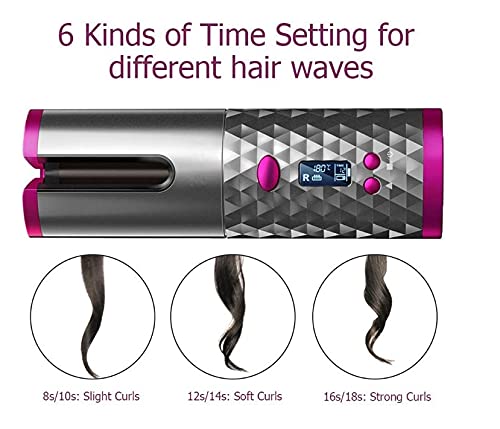 Klick&Tell Rizador de pelo inalámbrico con pantalla LCD, batería de 5200 mAh y temporizador, 6 modos de temperatura ajustables de rizador de pelo